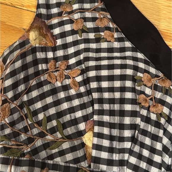 Vintage 100% Silk Embroidered Gingham Cottagecore Fit & Flare Dress - Picture 11 of 11